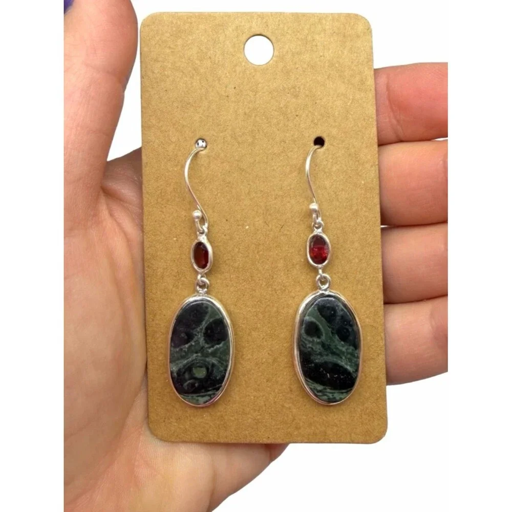 African Kambaba Jasper Garnet Earrings Solid 925 Sterling Silver